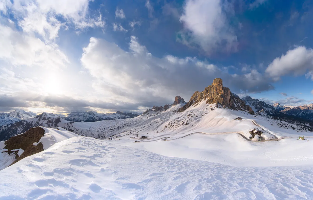 Photo wallpaper winter, snow, mountains, nature