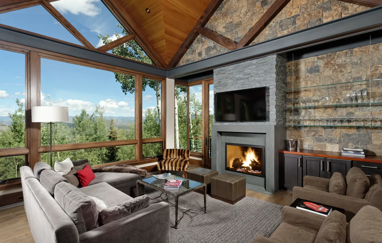 Photo wallpaper design, style, room, interior, fireplace, living room