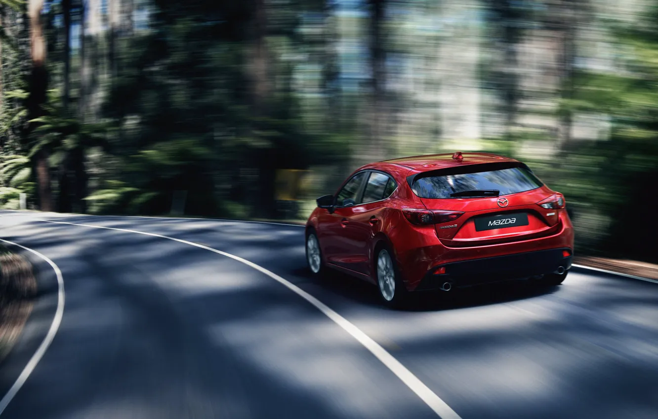 Photo wallpaper forest, speed, track, car, Mazda 3