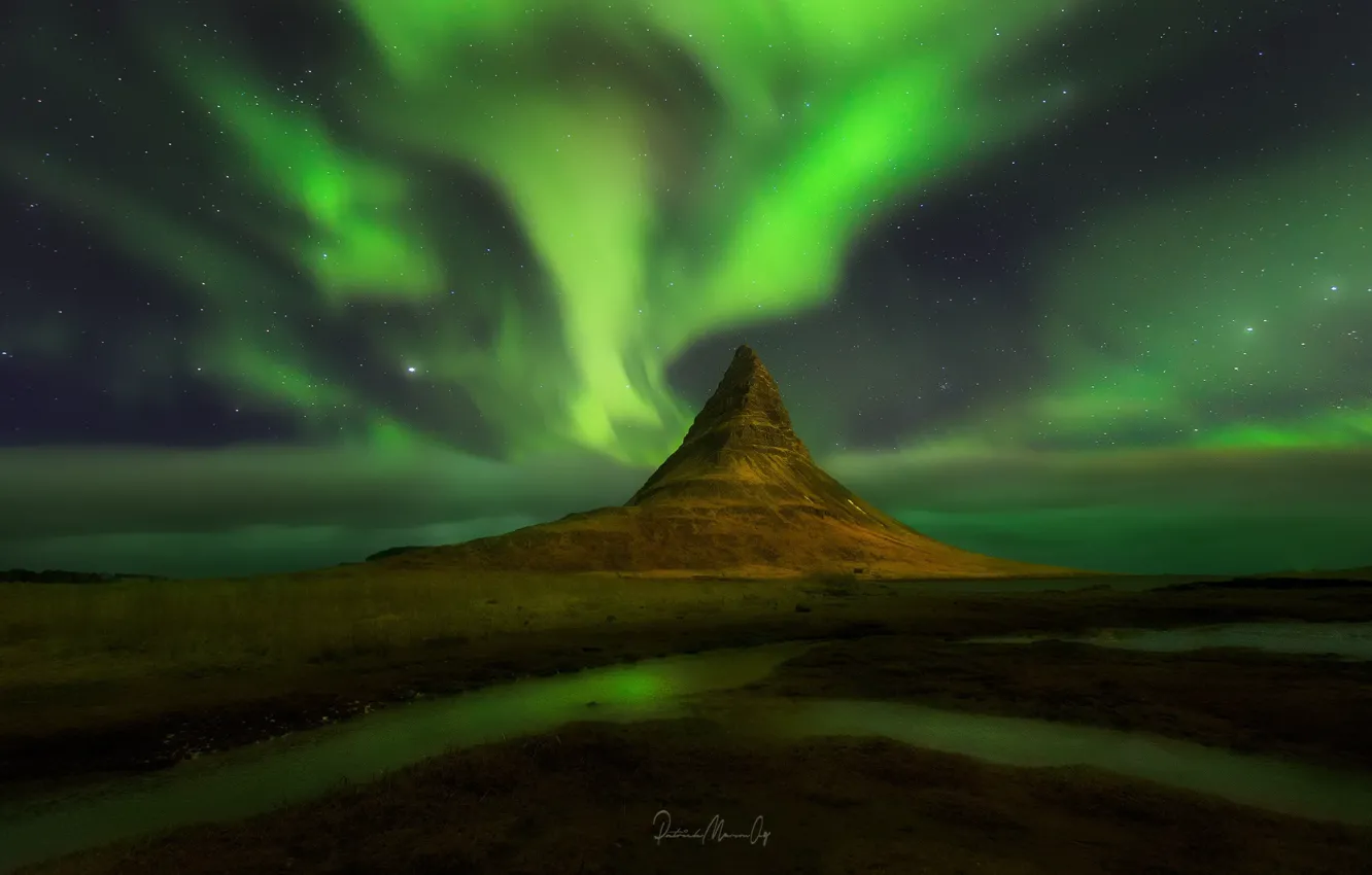 Photo wallpaper the sky, stars, mountains, night, Northern lights