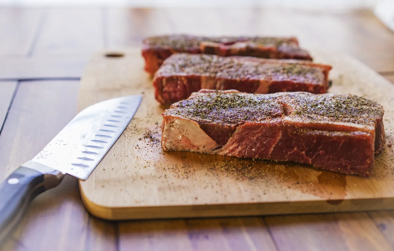 Photo wallpaper knife, meat, Steaks