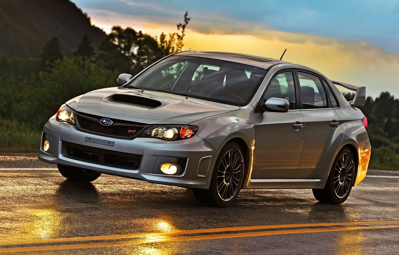 Photo wallpaper road, the sky, glare, WRX, sedan, STI, Subaru, Impreza