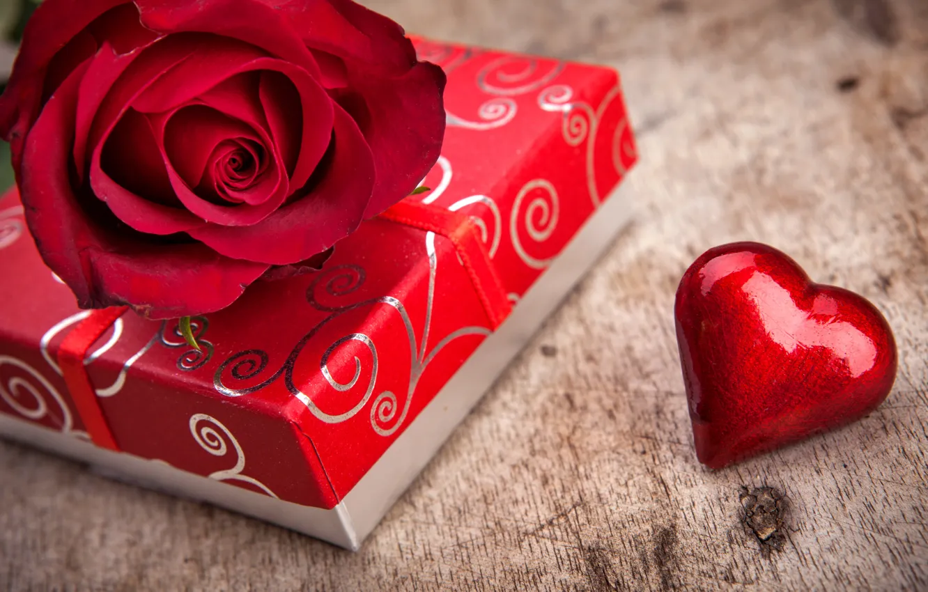 Photo wallpaper box, gift, rose, love, rose, heart, flowers, romantic