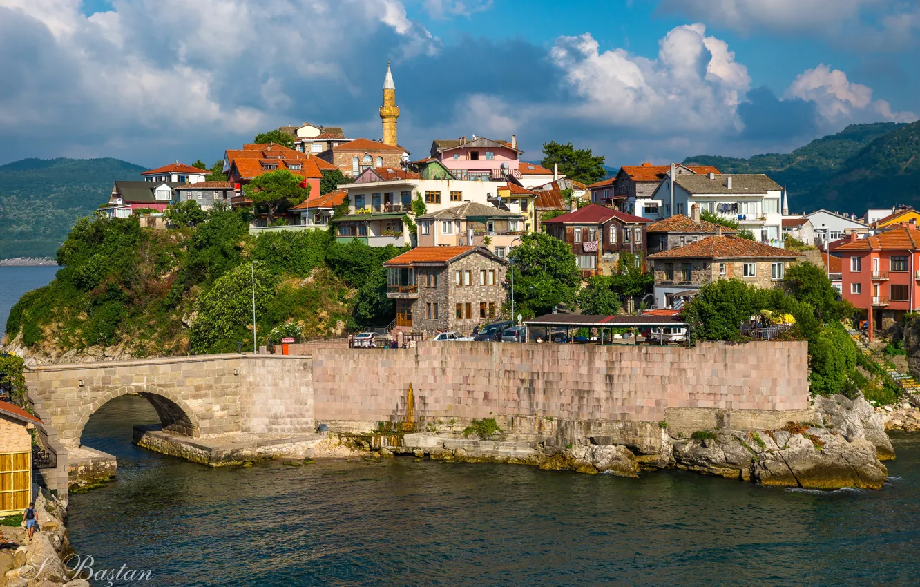 Photo wallpaper sea, bridge, island, building, home, Turkey, Turkey, The black sea