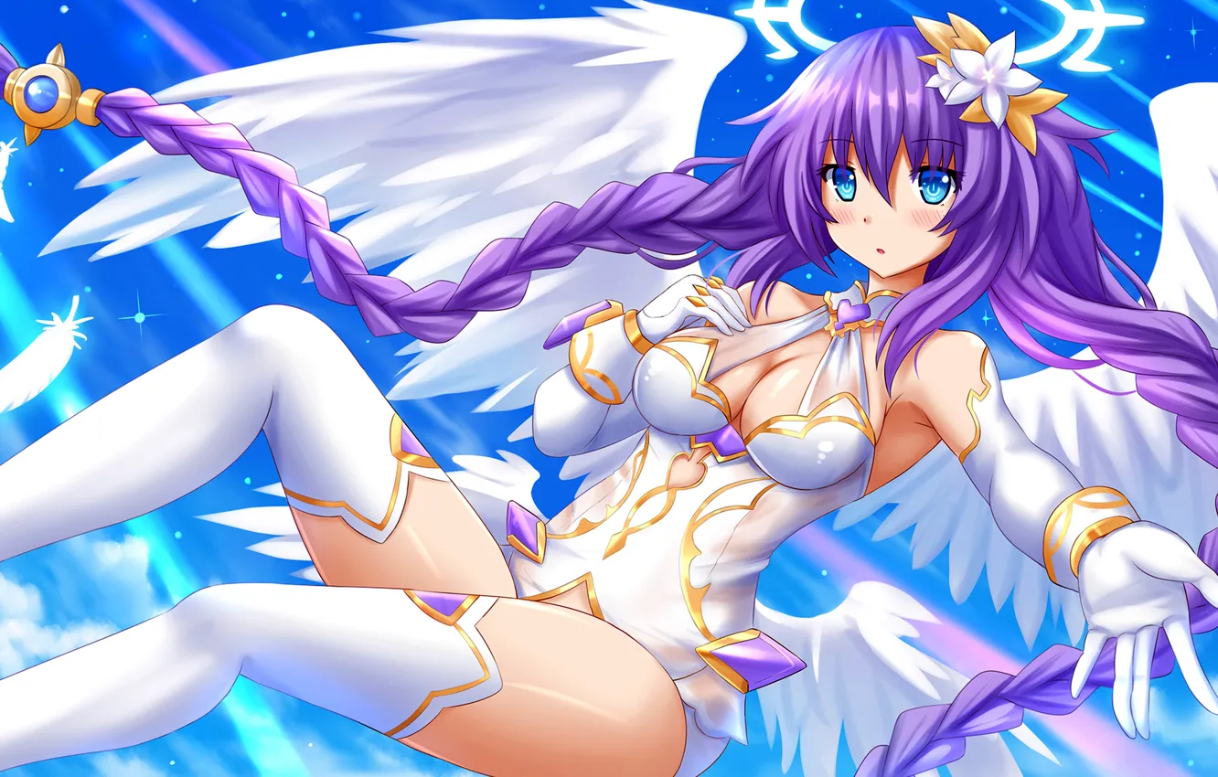 Photo wallpaper girl, sexy, cleavage, thighhighs, long hair, legs, boobs, anime