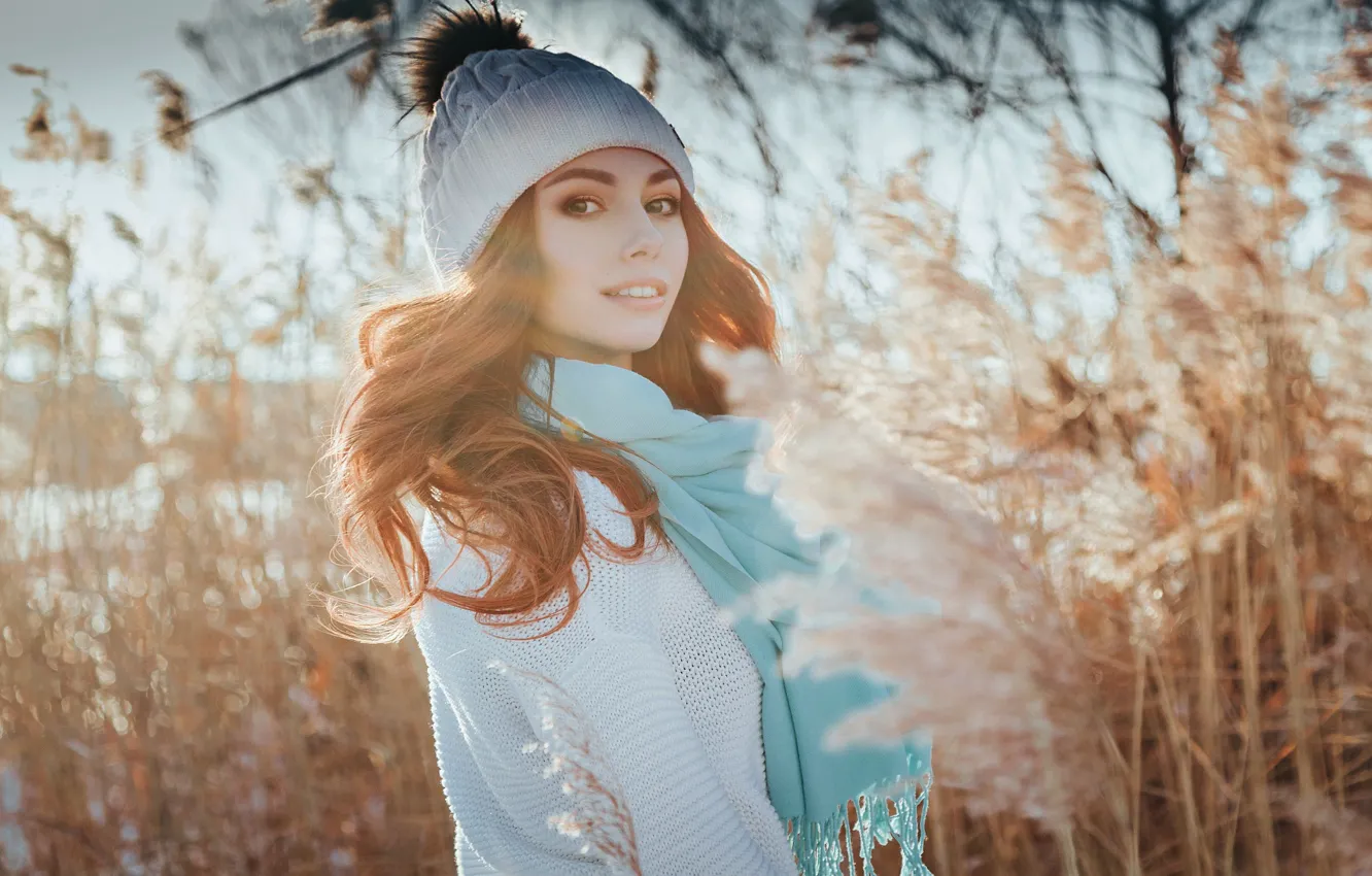 Photo wallpaper look, girl, hair, reed, cap, Anton Kharisov