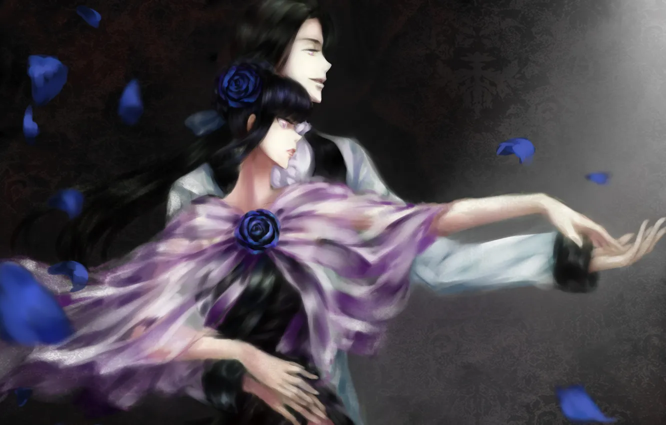 Photo wallpaper girl, petals, art, guy, Naruto, Neji, Hinata, Hinata