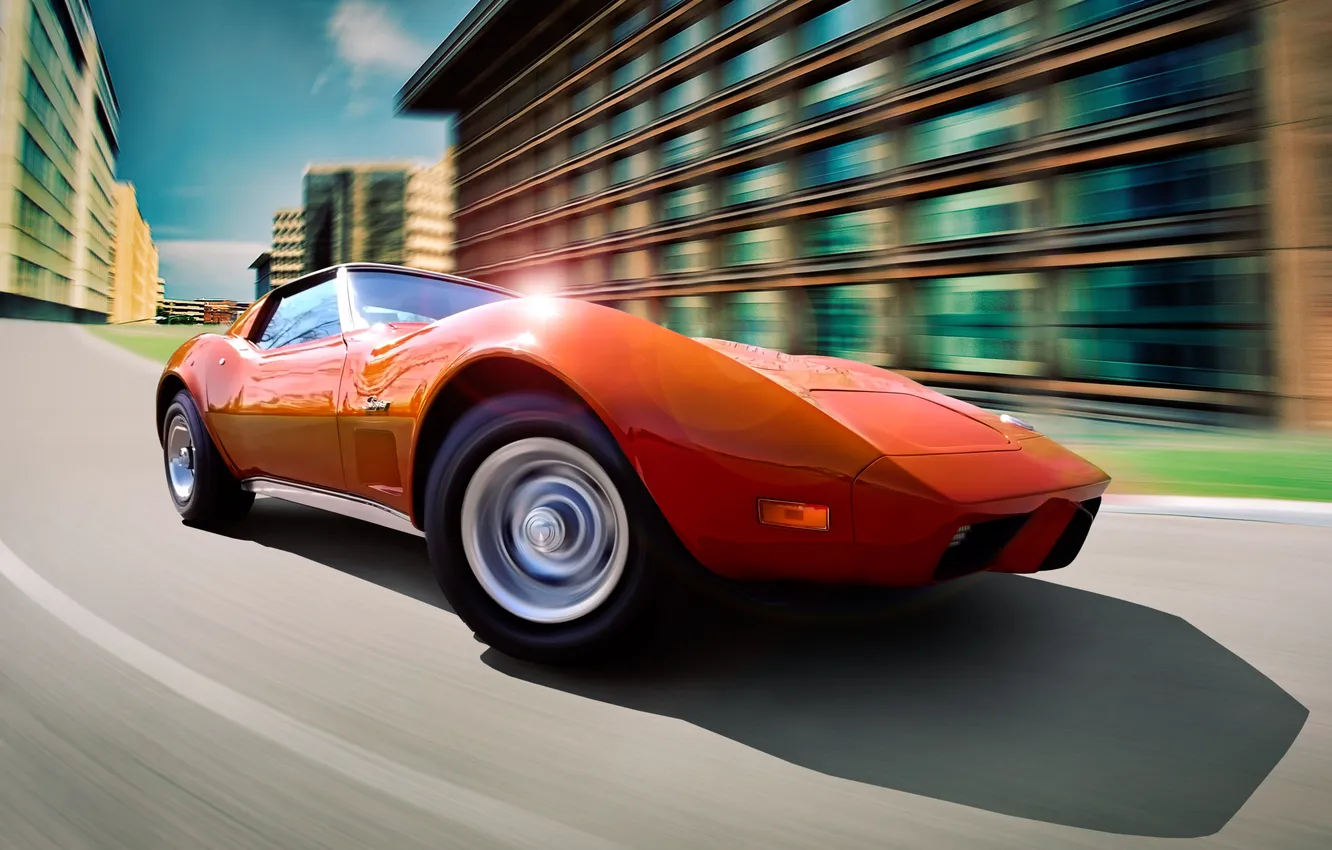 Photo wallpaper the city, Corvette, Chevrolet, Fake Rig Stingray