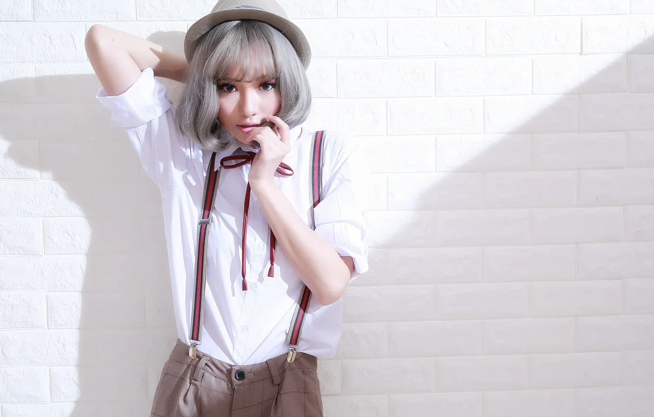 Photo wallpaper girl, shirt, hat, Asian, Brode十三