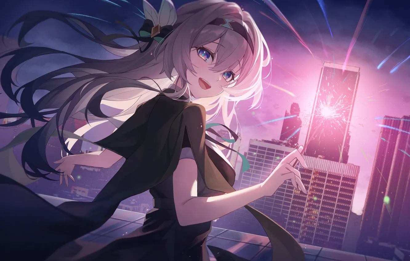 Photo wallpaper smile, magic, flash, skyscrapers, blonde, gesture, characters, Sam