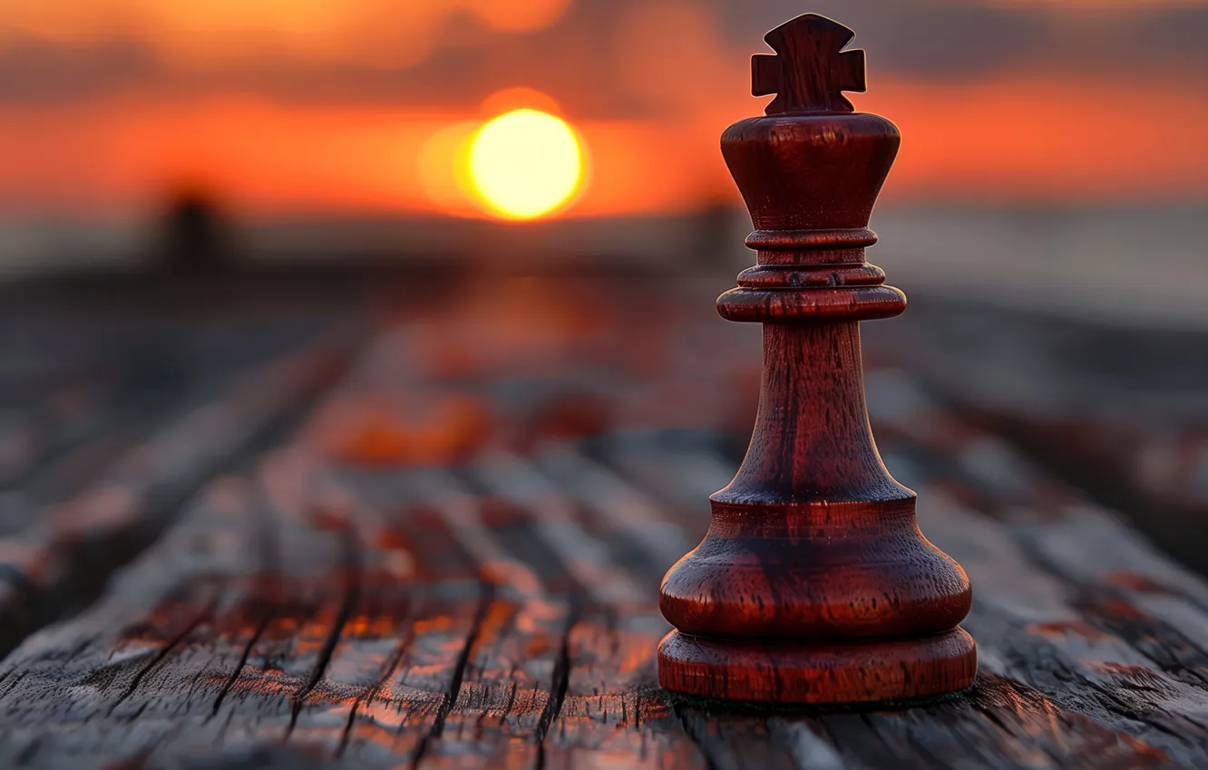 Photo wallpaper the sky, the sun, light, sunset, dawn, one, Board, chess