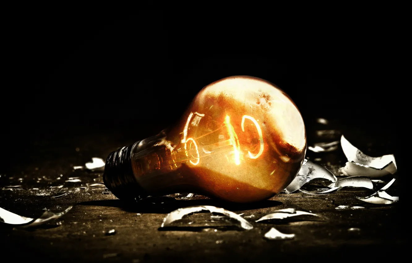 Photo wallpaper light, fragments, darkness, electricity, light, light bulb, burns, the filament