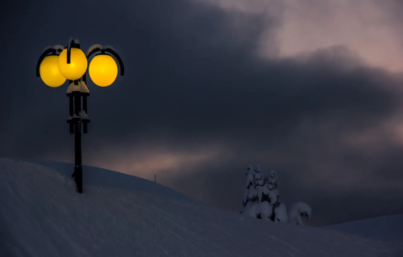 Photo wallpaper storm, winter, snow, Lamppost
