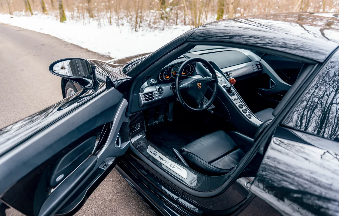Photo wallpaper Porsche, Porsche Carrera GT, Steering Wheel, Car Interior