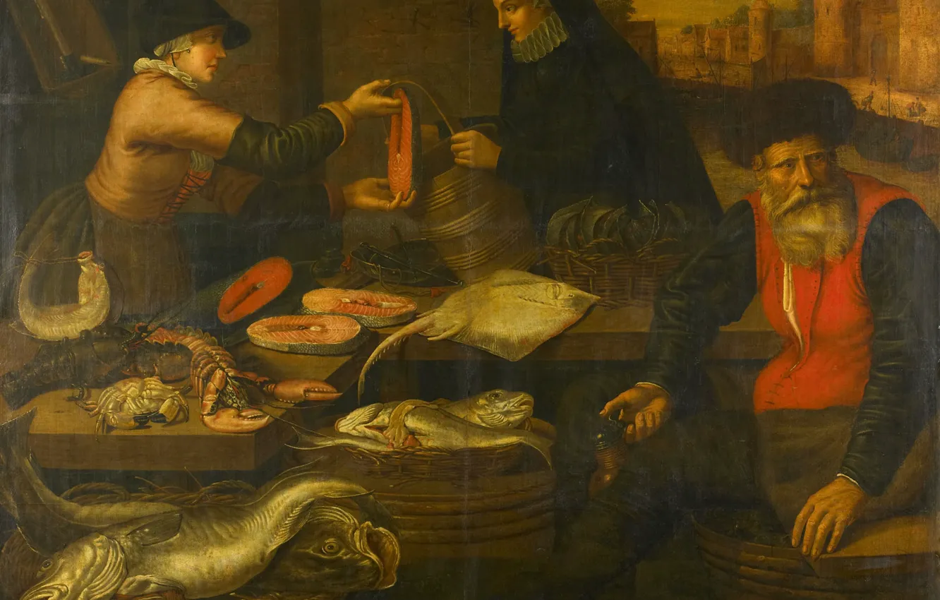 Photo wallpaper oil, picture, canvas, Jacob van Nieulandt, Fishmongers, 1617