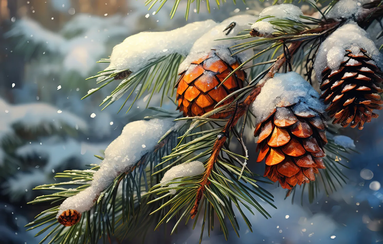 Photo wallpaper winter, snow, decoration, branches, tree, new year, Christmas, Christmas