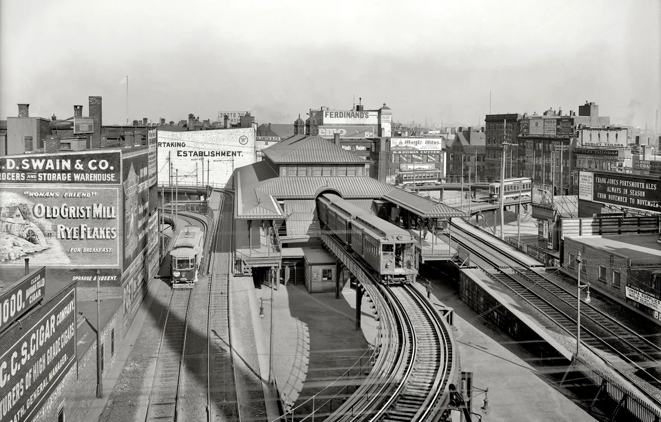 Photo wallpaper retro, home, station, USA, Boston, 1903-the year