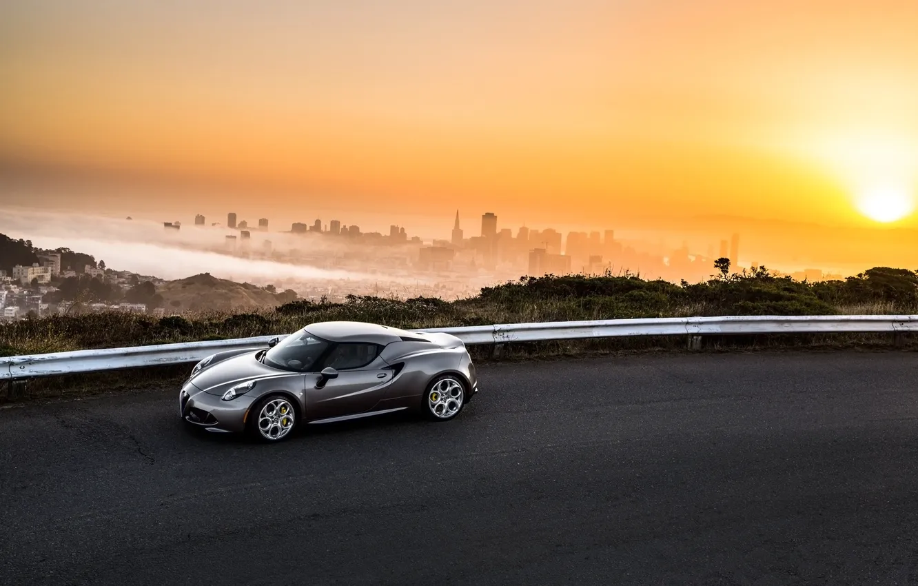 Photo wallpaper city, Alfa Romeo, road, Silver, s accident