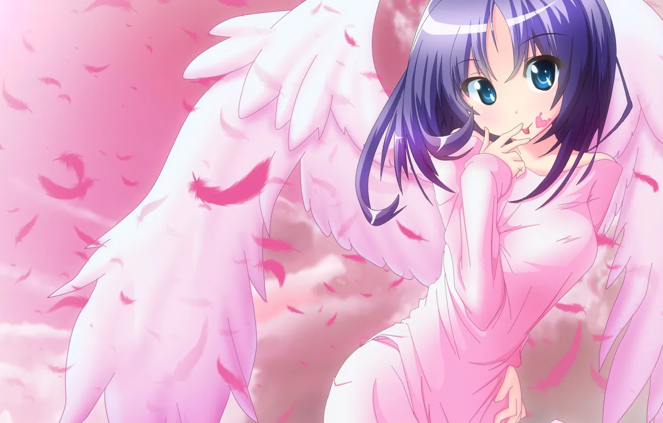 Photo wallpaper the sky, girl, clouds, wings, angel, anime, feathers, art