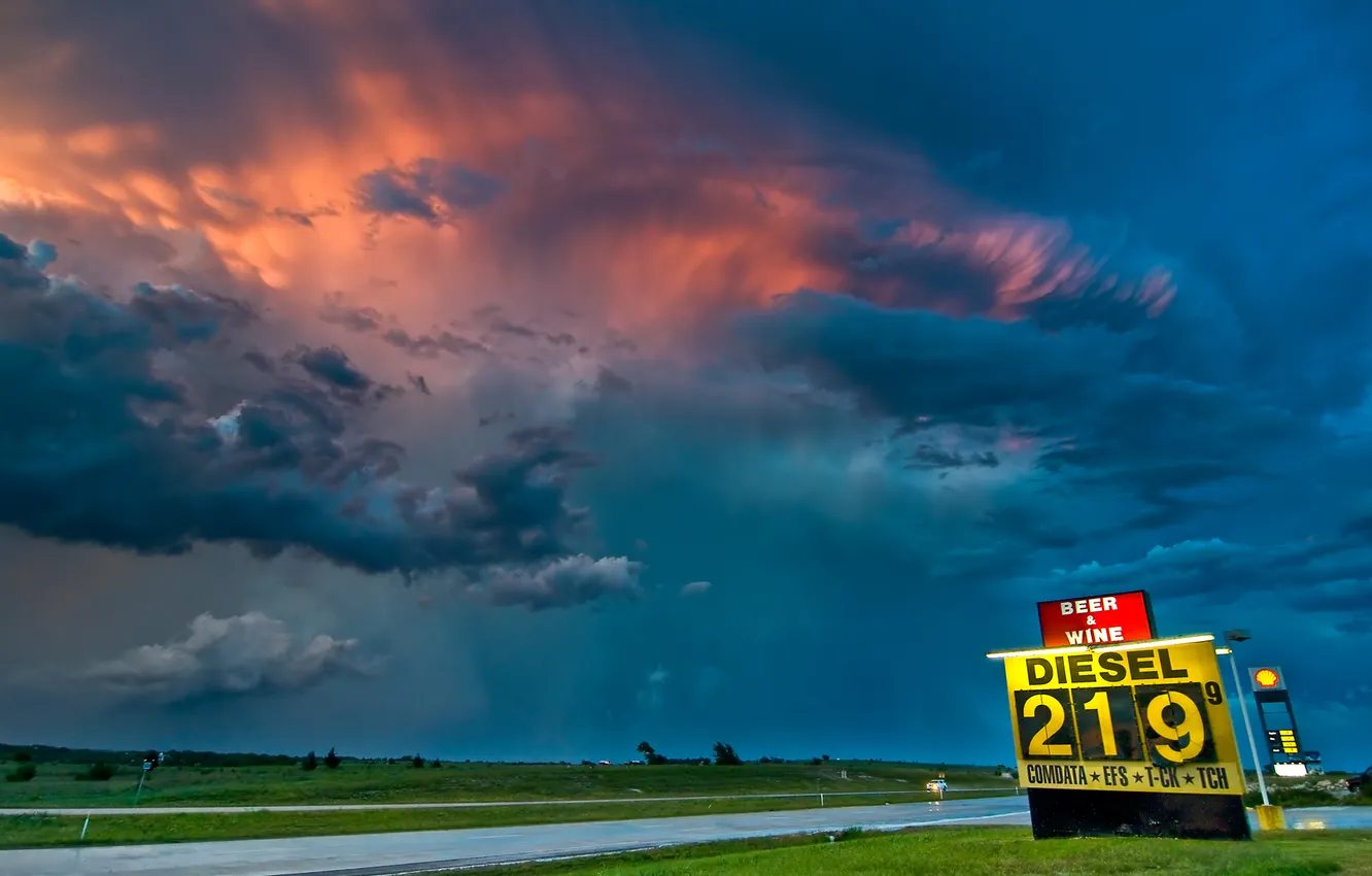 Photo wallpaper road, the sky, clouds, clouds, dressing