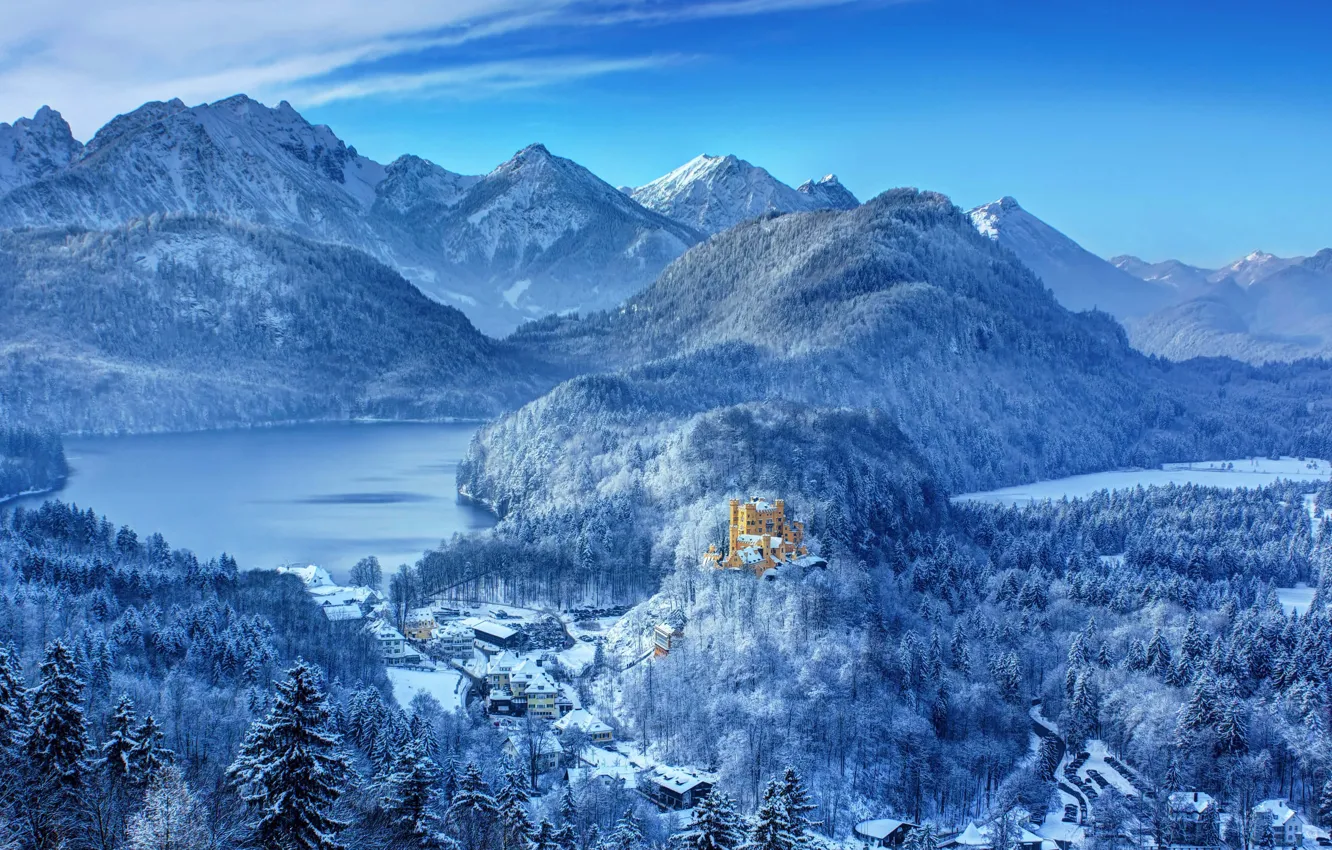 Photo wallpaper winter, Germany, Bayern, Hohenschwangau Castle