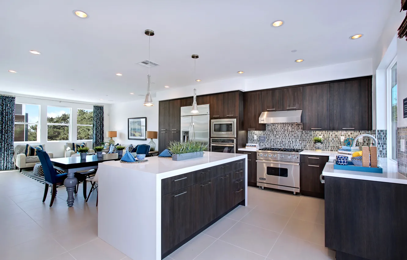 Photo wallpaper design, furniture, Villa, interior, refrigerator, kitchen, oven, luxury