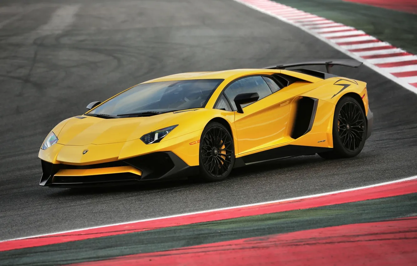 Photo wallpaper track, Lamborghini, yellow, racing, Aventador, Superveloce, LP-750