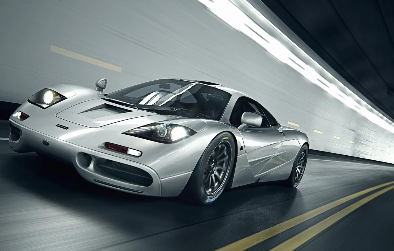 Photo wallpaper Auto, Machine, Grey, The hood, The tunnel, Art, Supercar, Rendering