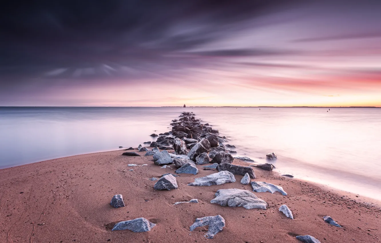Photo wallpaper sea, sunset, shore, United States, Maryland, Anne Arundel
