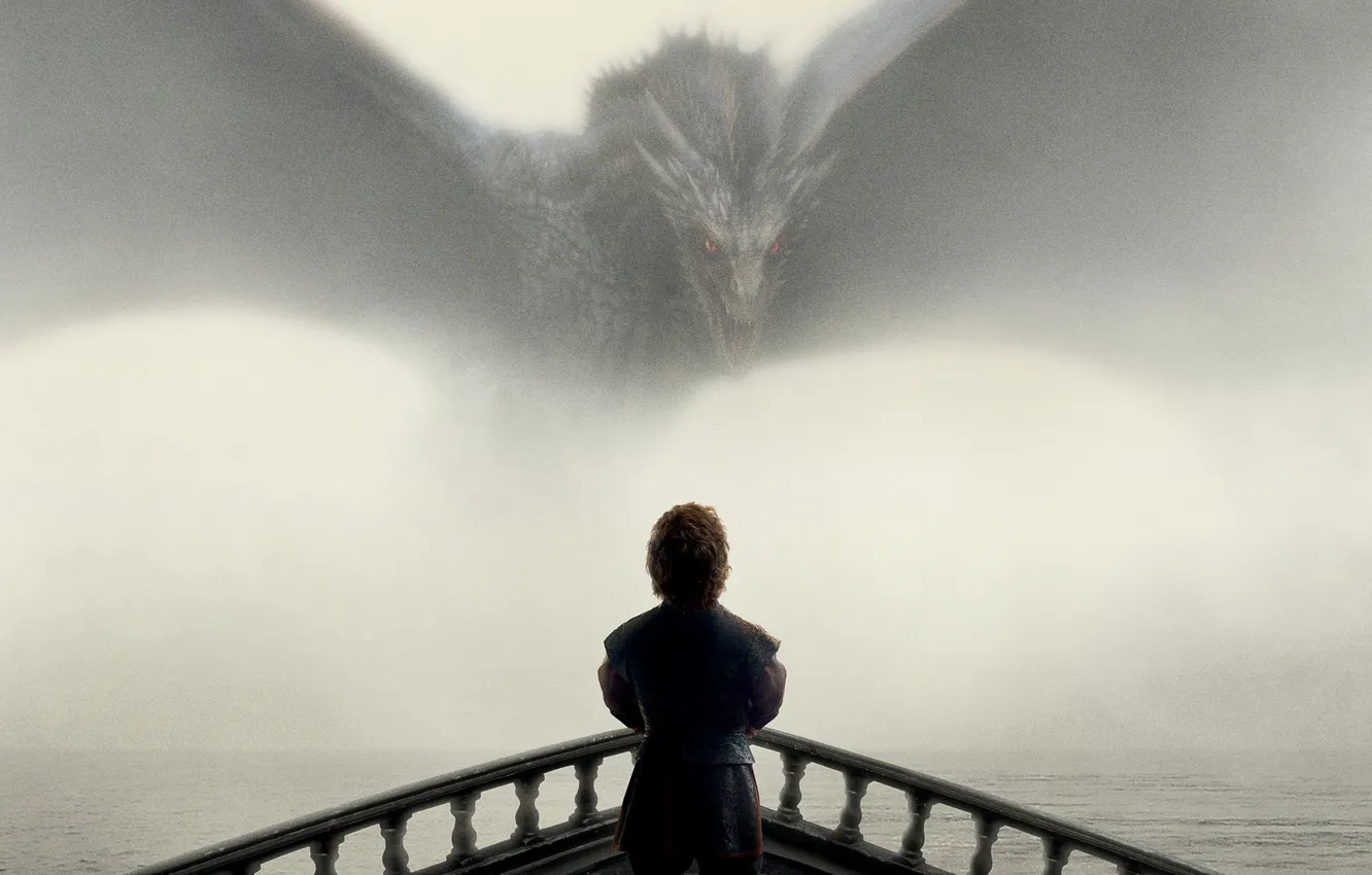 Photo wallpaper sea, fog, dragon, the series, Game of Thrones, Game of thrones, TV Series, Tyrion Lannister