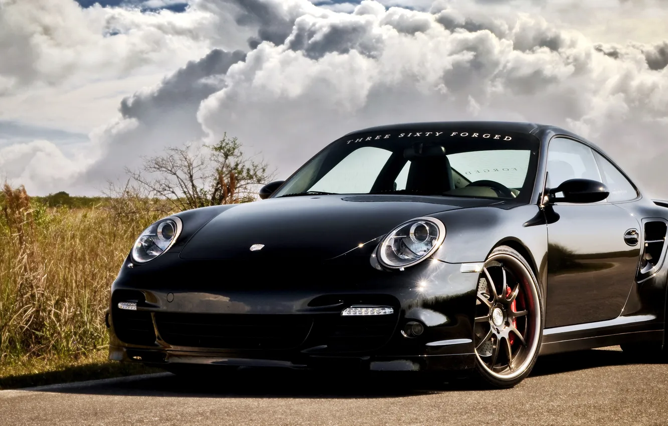 Photo wallpaper 997, Porsche, Porsche, black, Turbo, the front part, turbo