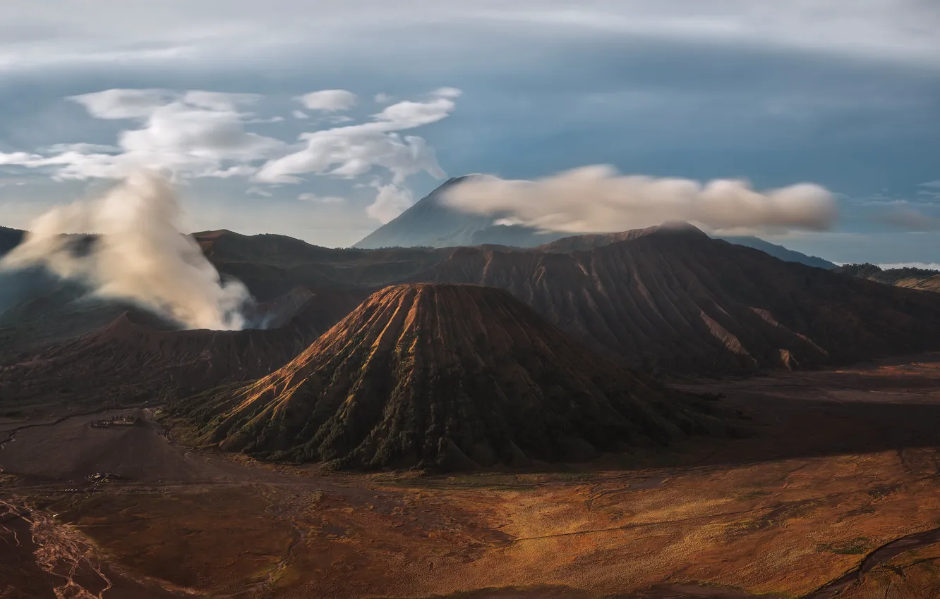 Photo wallpaper mountains, the slopes, island, the volcano, Indonesia, volcanoes, Bromo, Java