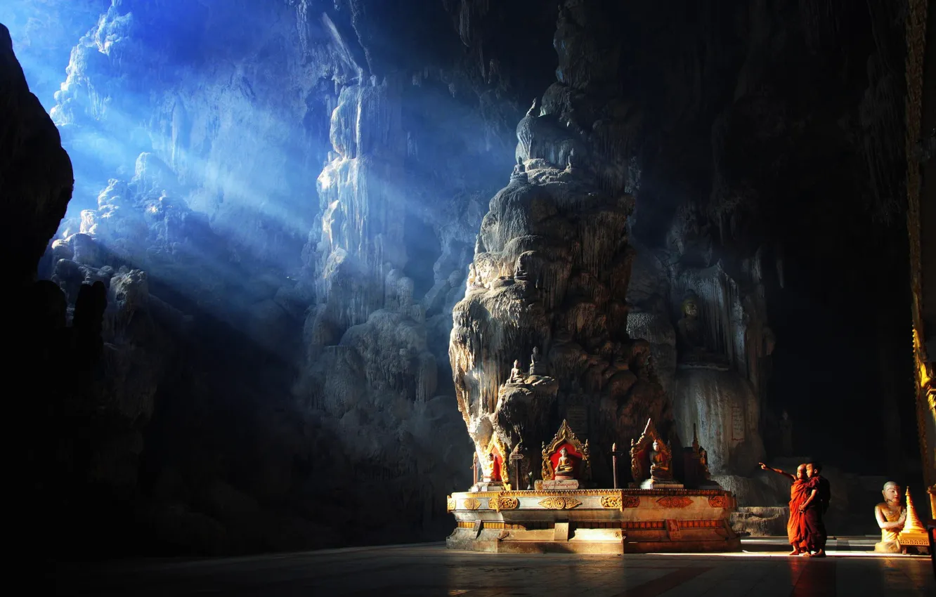 Photo wallpaper light, rock, photo, mood, situation, children, Asia, cave