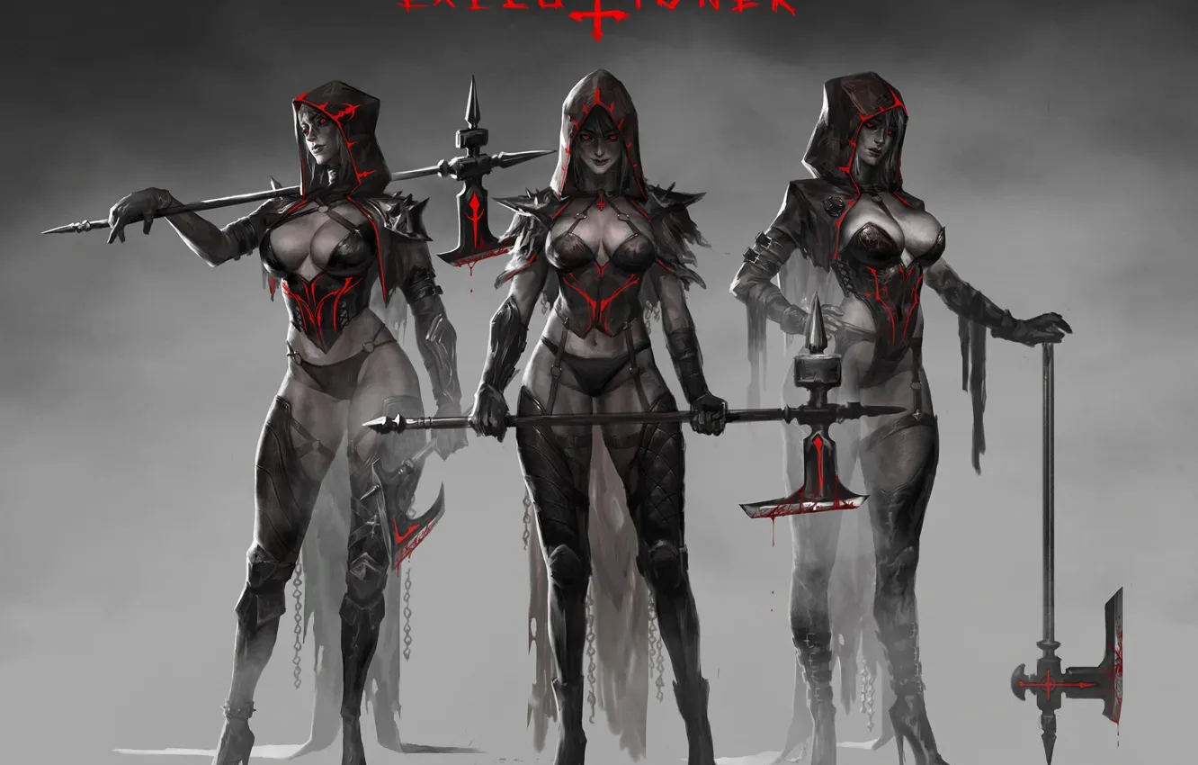 Photo wallpaper Girls, Dark, Blood, Axe, Hood, Art, Art, Girls