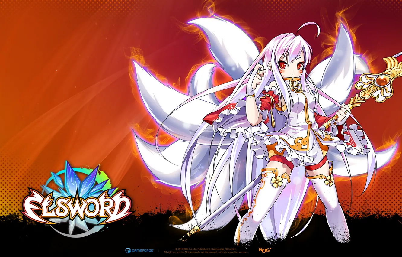 Photo wallpaper look, anime, tail, staff, elsword