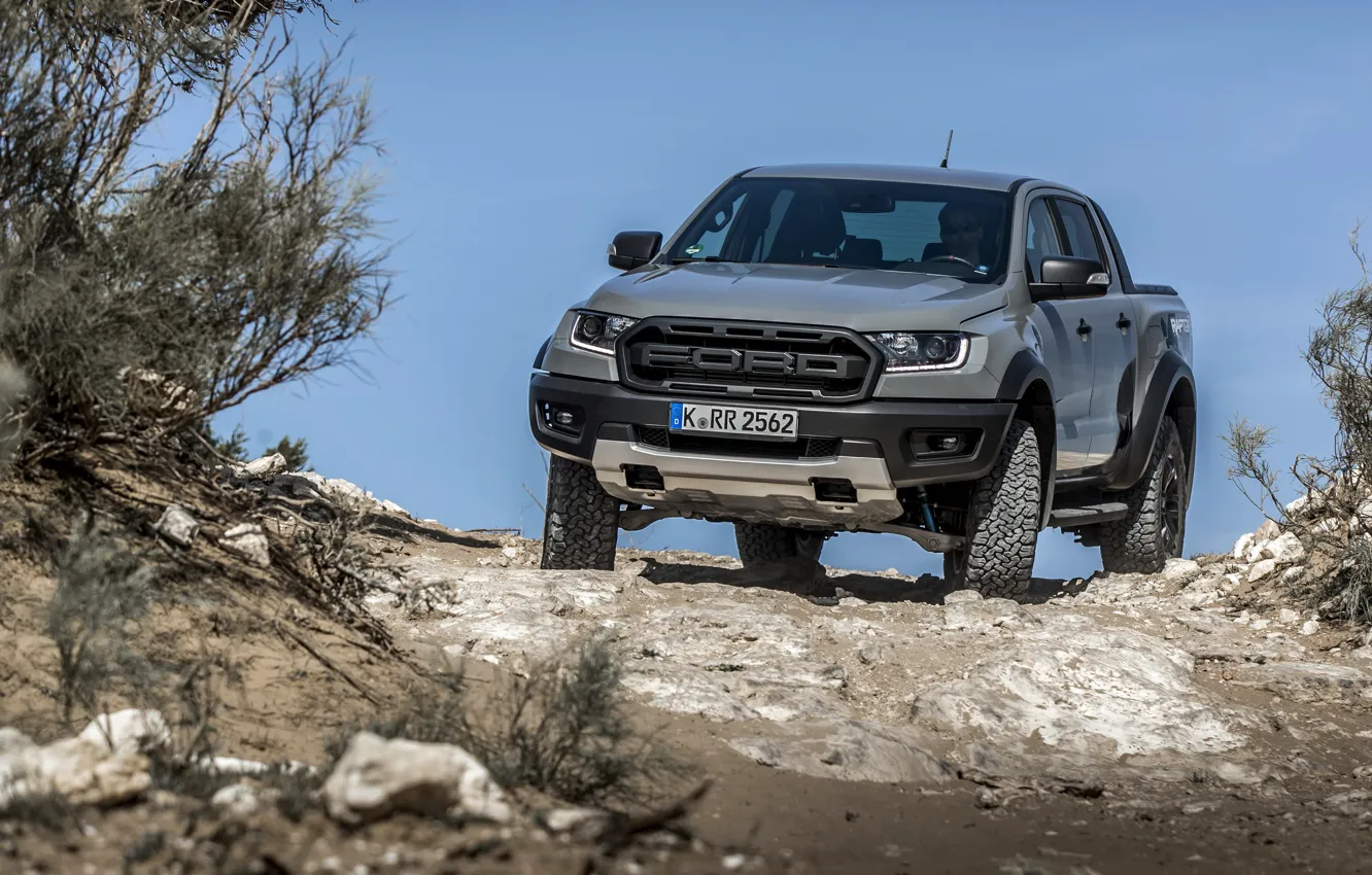 Photo wallpaper grey, Ford, the roads, Raptor, pickup, Ranger, 2019