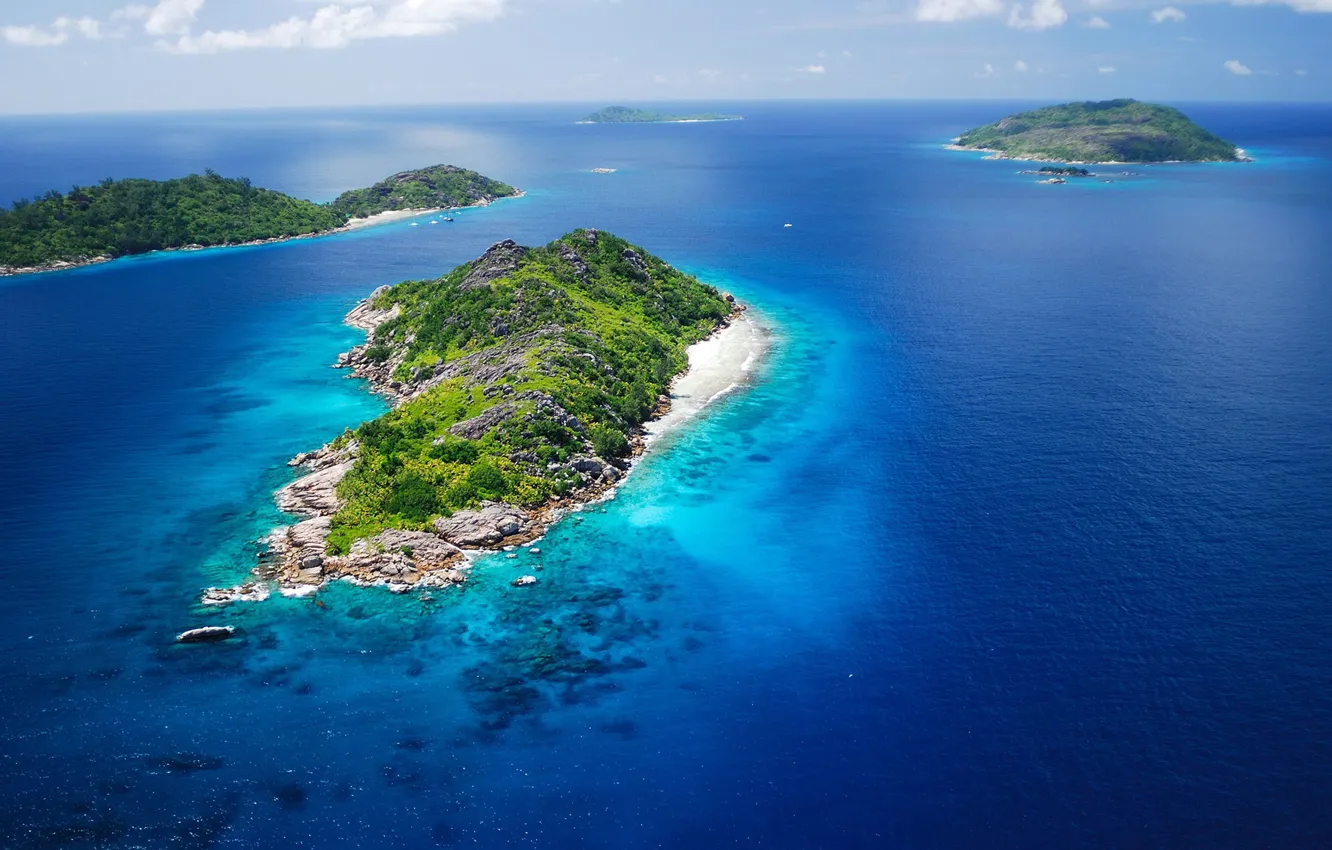 Photo wallpaper island, Seychelles, Seychelles, Indian Ocean, the ocean, View From The air, archipelago