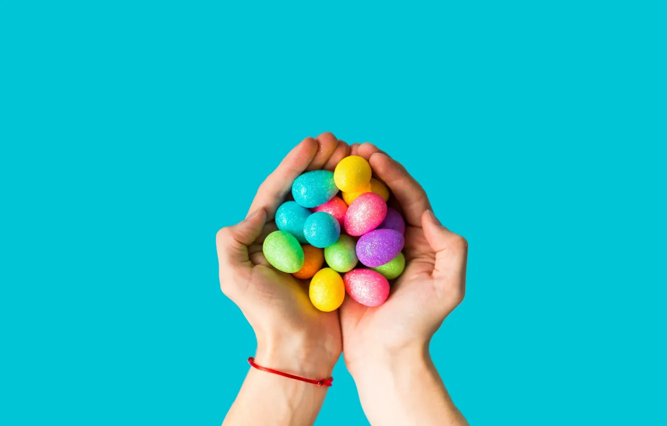Photo wallpaper eggs, hands, candy, palm
