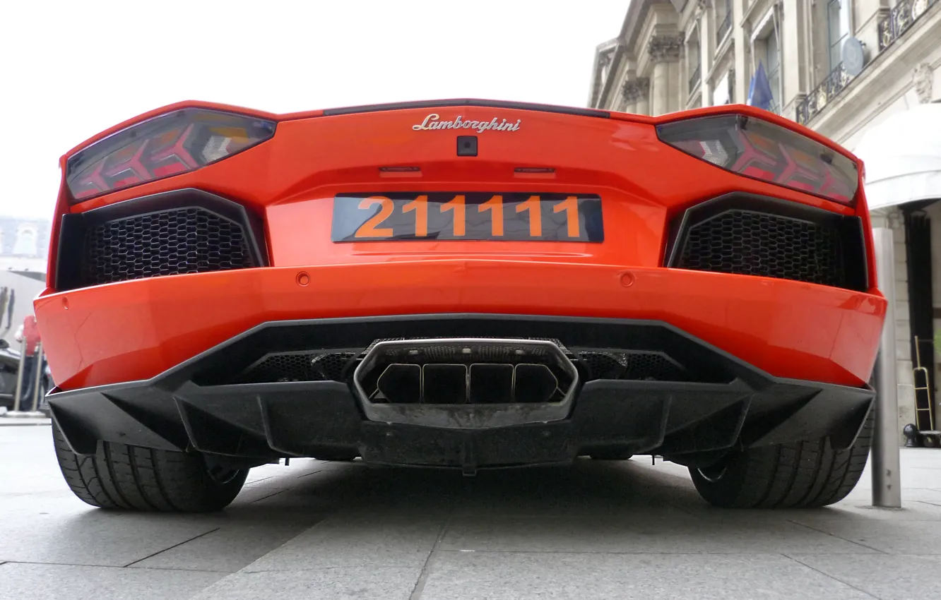 Photo wallpaper orange, lamborghini, orange, back, aventador, lp700-4, Lamborghini, aventador