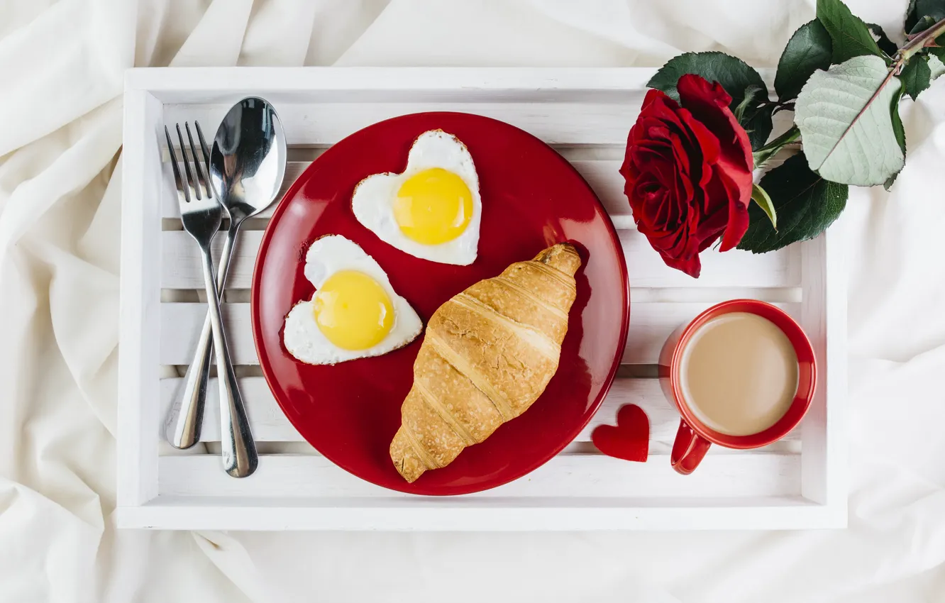 Photo wallpaper love, flowers, red, heart, roses, Breakfast, red, love
