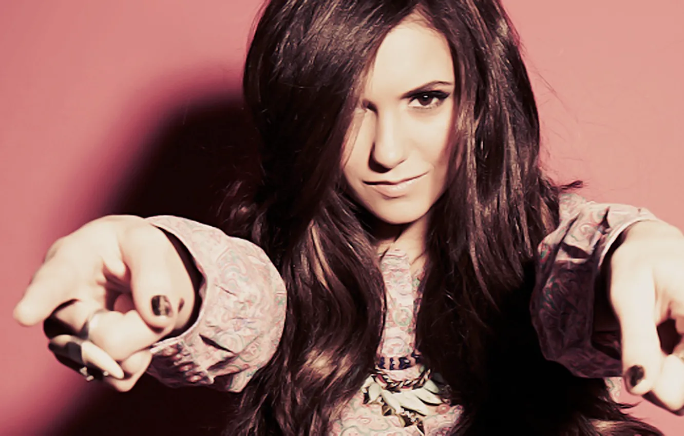 Photo wallpaper look, girl, decoration, face, hands, actress, Nina Dobrev, Nina Dobrev