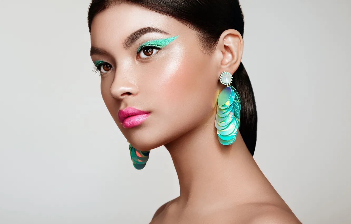 Photo wallpaper decoration, background, model, portrait, earrings, makeup, brunette, hairstyle