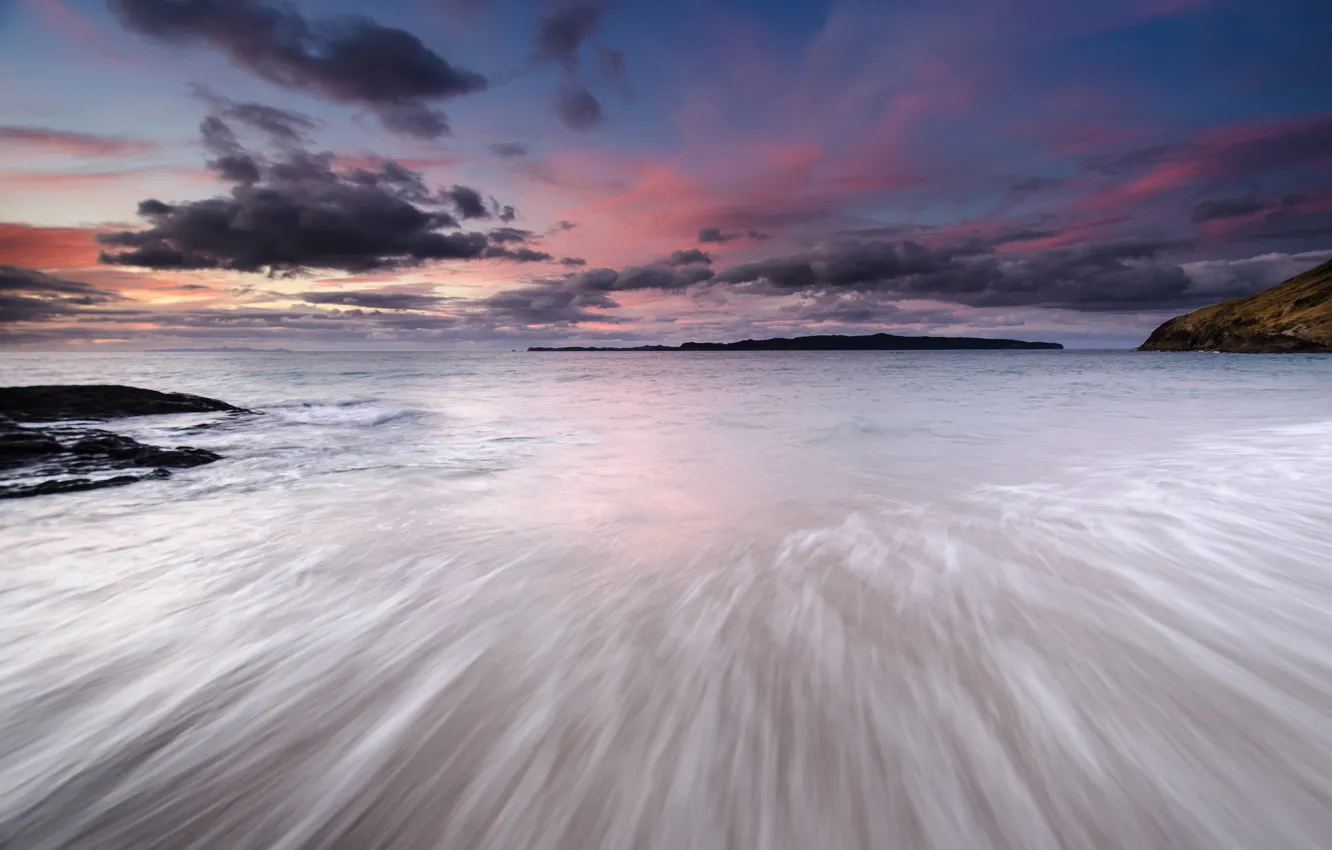 Photo wallpaper beach, storm, dawn, Waikato, New-Zealand, Opito