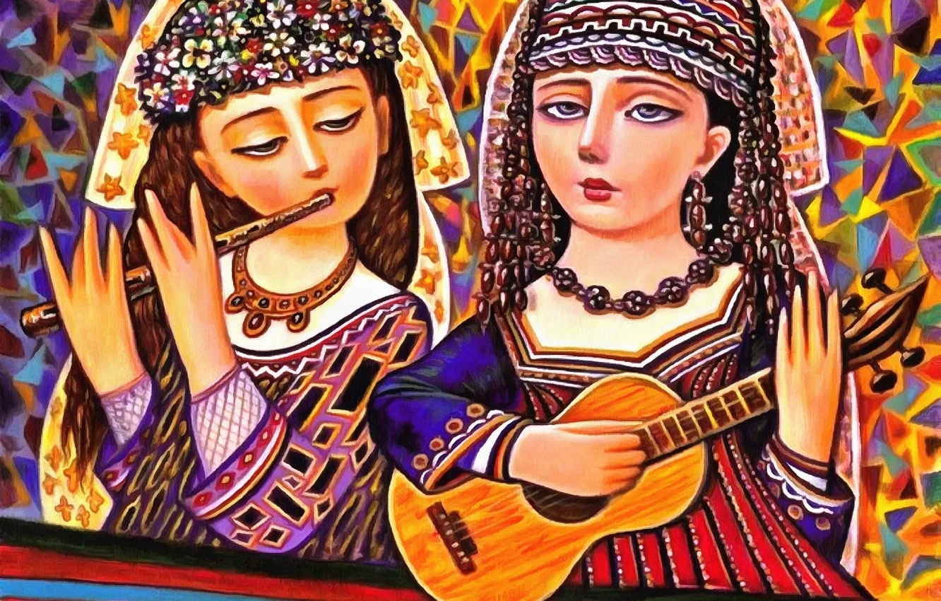 Photo wallpaper woman, guitar, flute, Duo, Of Sevad Grigoryan