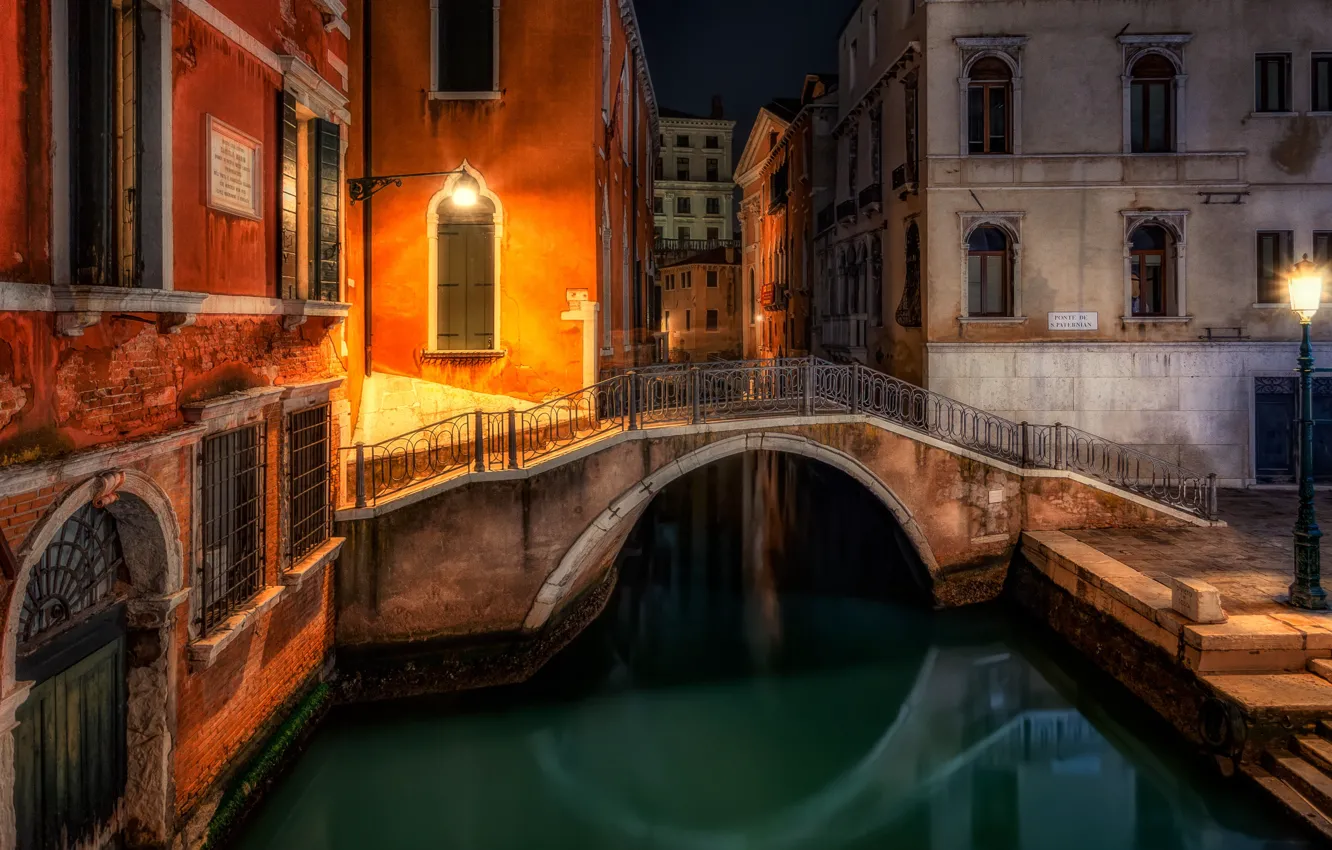 Photo wallpaper night, the city, home, Italy, Venice, channel, the bridge, Alexander the Silent