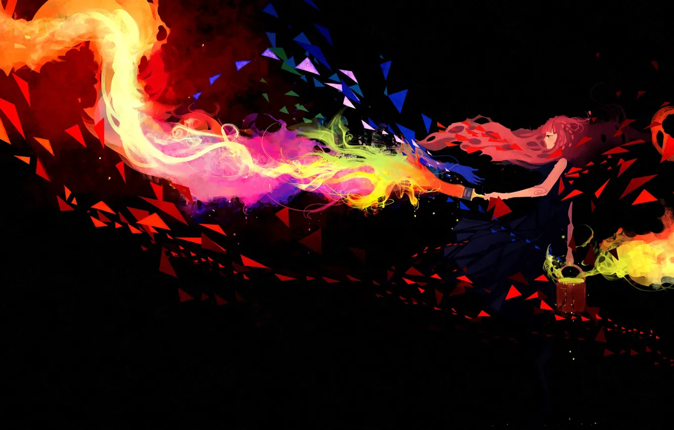 Photo wallpaper girl, fire, figure, paint, art, Anime, Anime, brush