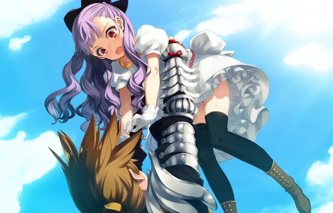 Photo wallpaper the sky, girl, clouds, anime, art, guy, bow, ashi members in the month gusto