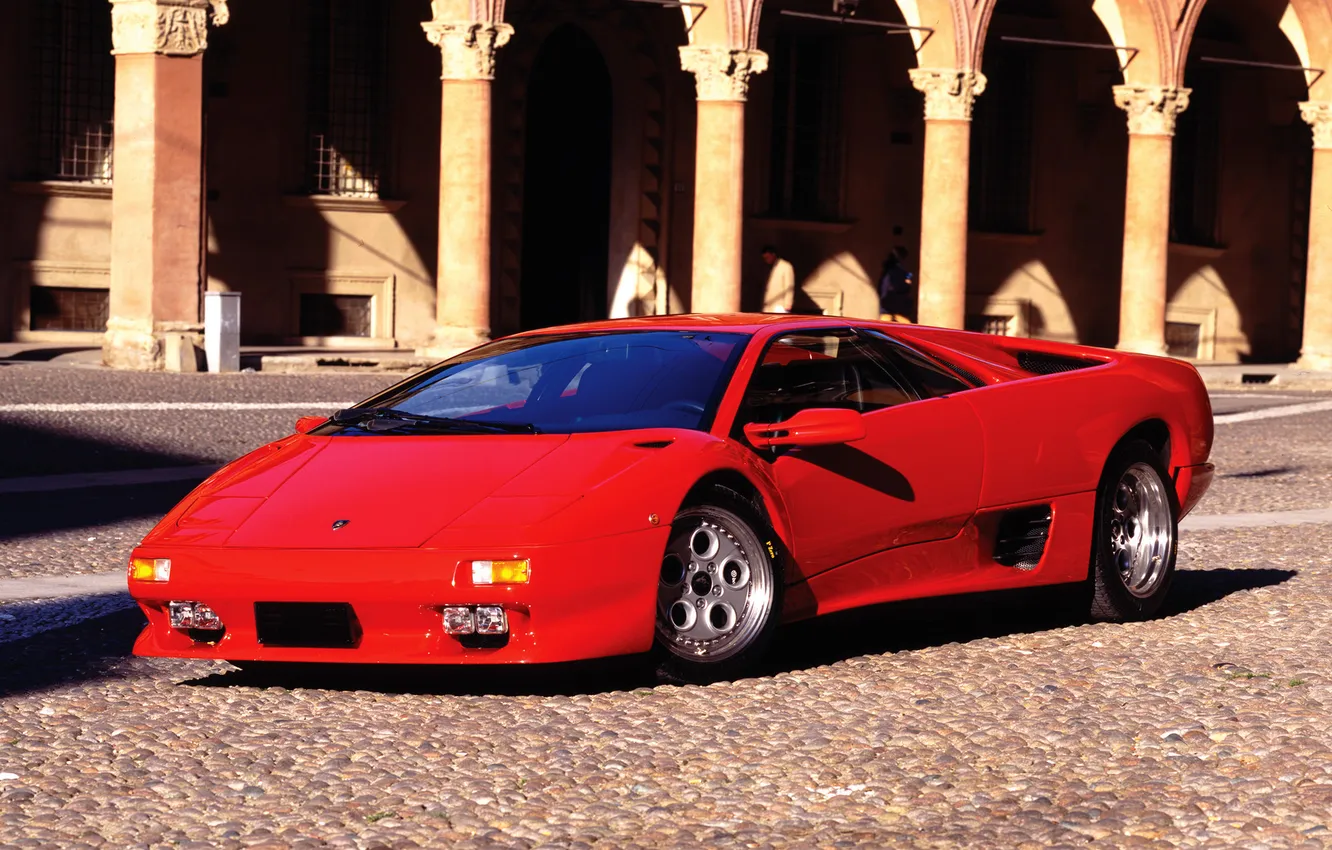 Photo wallpaper red, posts, Lamborghini, Lambo, architecture, diablo, Diablo