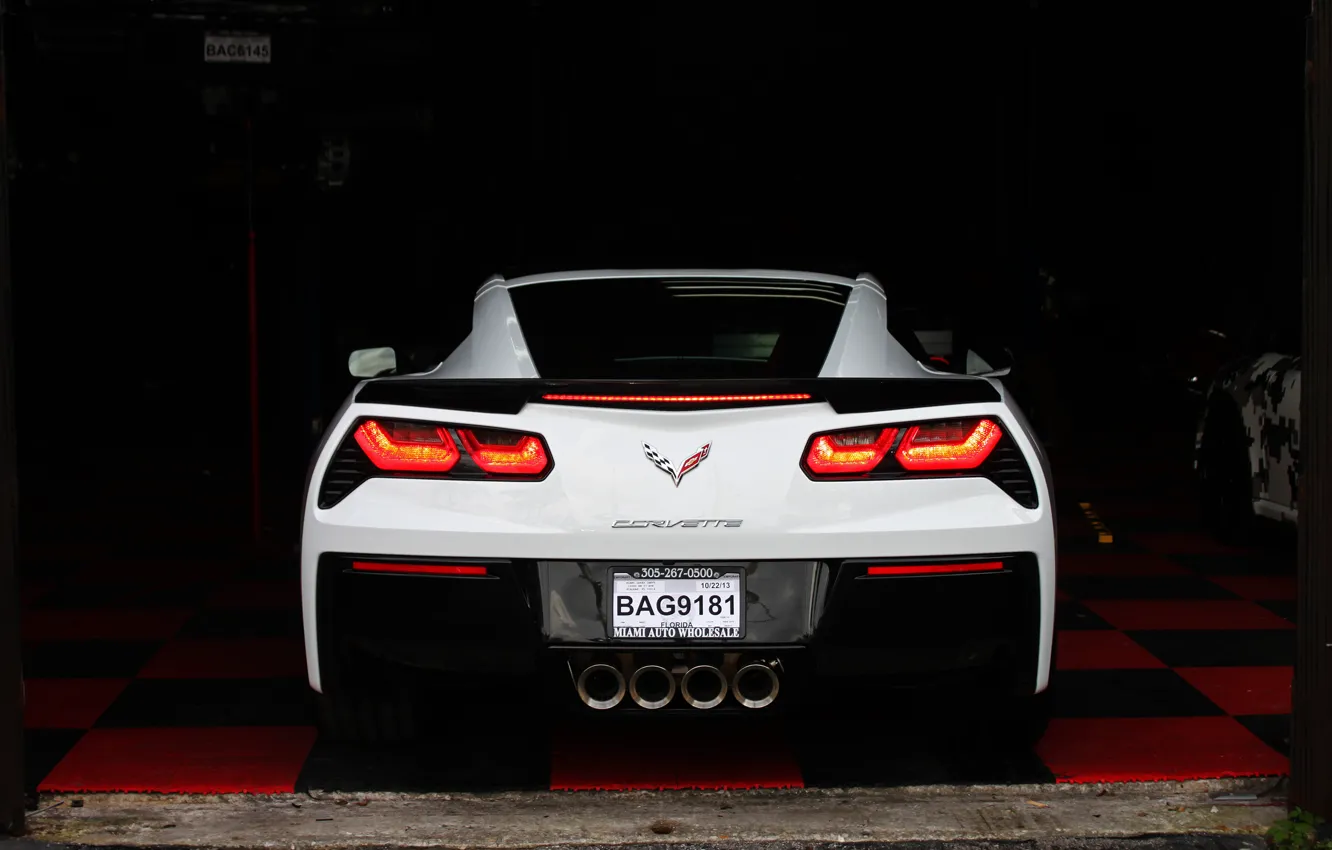 Photo wallpaper Corvette, Chevrolet, Car, White, Back, Stingray, Garage