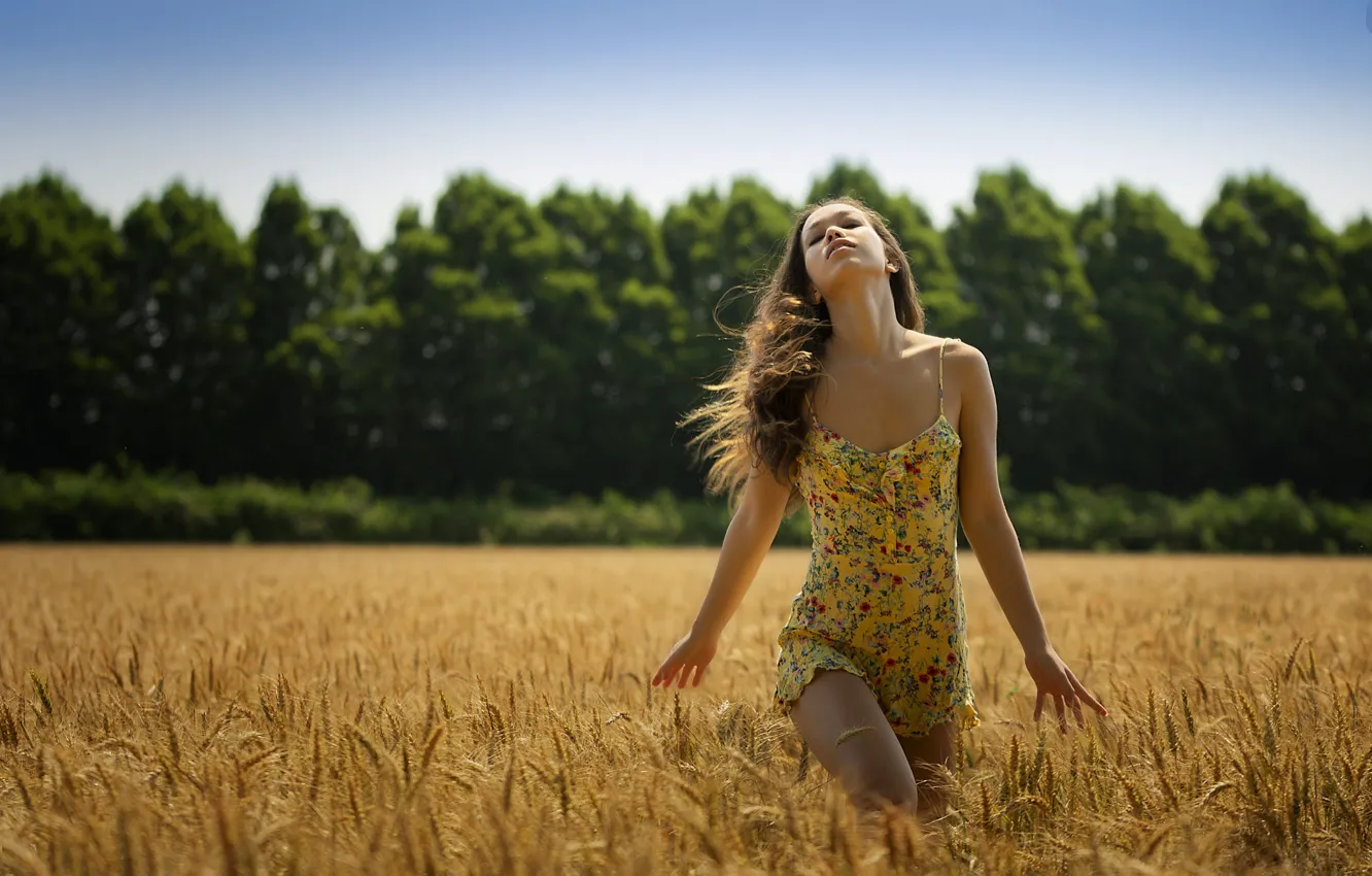 Photo wallpaper wheat, field, summer, girl, nature, hair